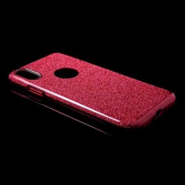 Iphone X - Plastik Og Gummi Hybrid Cover Med Funklende Pulver Mønster - Rød