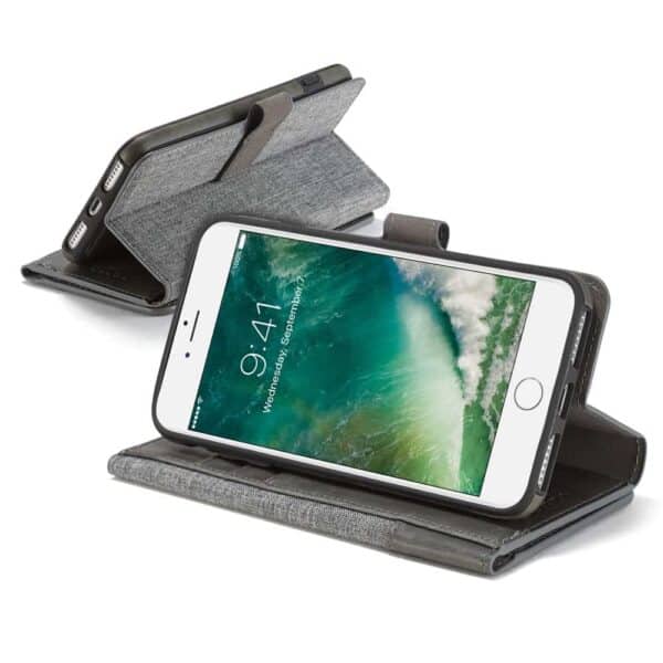 Iphone 8 Plus - Kunstlæder Etui Pung Med Tri-fold Stå-funktion Design - Grå