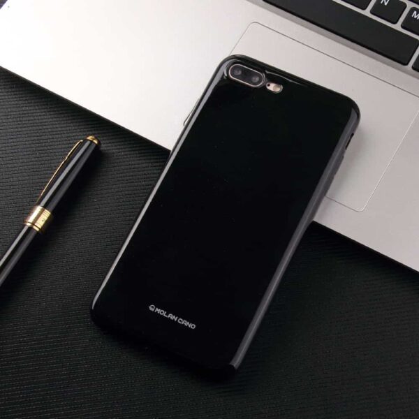 iphone 8 plus – gummi cover med glitrende pulver design – sort