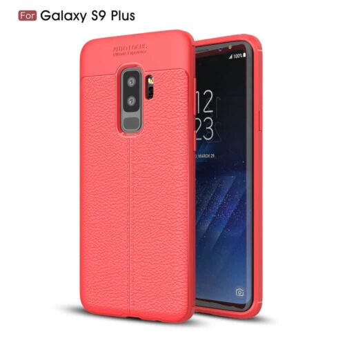 Samsung Galaxy S9 Plus G965 Tpu Etui Med Læder Look - Rød