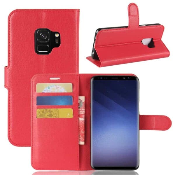 Samsung Galaxy S9 G960 Pu Læder Etui Med Kortholder Og Ståfunktion - Rød