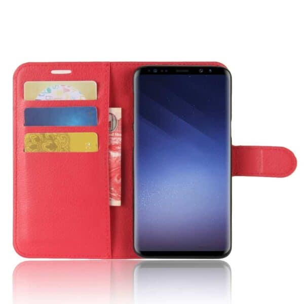 Samsung Galaxy S9 G960 Pu Læder Etui Med Kortholder Og Ståfunktion - Rød