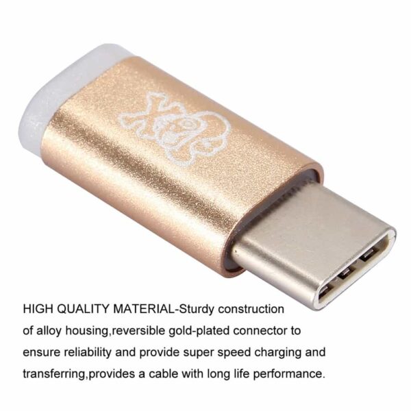 Hat Prince Hc-2 Micro Usb Female Til Usb 3.1 Type C Male Oplader Og Synkroniserings Adapter - Guldfarve