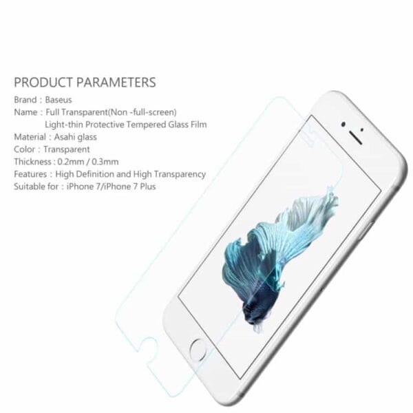 Iphone 7 Plus – Baseus 0.3mm Hærdet Skærmbeskyttelse Med Arc Edge – Transparent