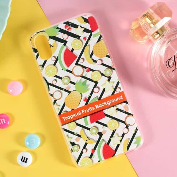 Iphone X - Blødt Gummi Cover Med Printet Mønster - Tropiske Frugter