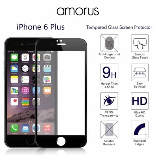 Iphone 6/6s Plus – Amorus Hd 9h 3d Kurvet Edge Komplet Hærdet Skærmbeskyttelse – Sort