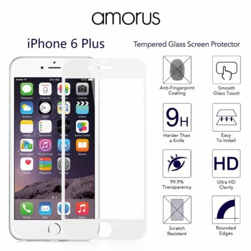 Iphone 6/6s Plus – Amorus Hd 9h 3d Kurvet Edge Komplet Hærdet Skærmbeskyttelse – Hvid