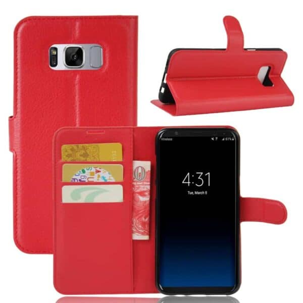 Galaxy S8 Plus - Litchi Skin Pu Læder Stand Etui - Rød