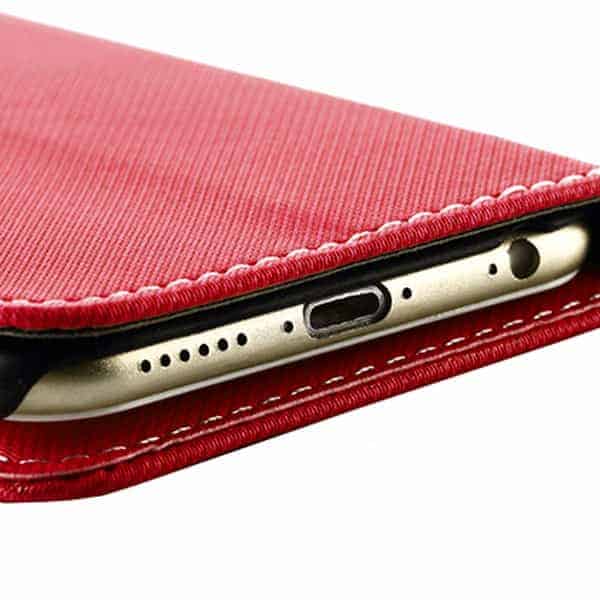 Iphone 6/6s  Plus - Magnetisk Pu Læder Cover Med Kort Slots Og Denim Fabric - Rød
