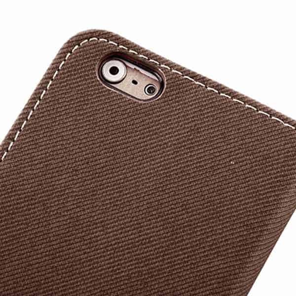 Iphone 6/6s  Plus - Magnetisk Pu Læder Cover Med Kort Slots Og Denim Fabric - Brun