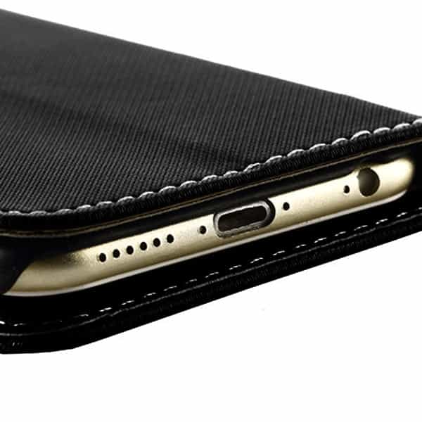 Iphone 6/6s  Plus - Magnetisk Pu Læder Cover Med Kort Slots Og Denim Fabric - Sort