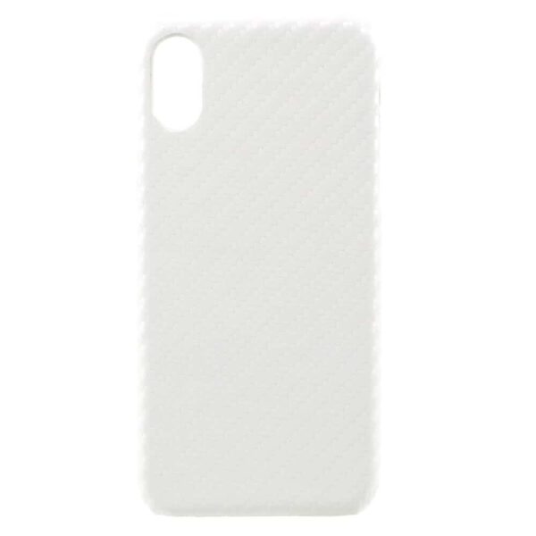 Iphone X - Plastik Hard Cover Med Overtrukket Kunstlæder - Kulfiber Textil / Hvid