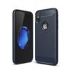 Iphone X - Blødt Gummi Cover Med Børstet Kulfiber Textil Look - Mørkeblå