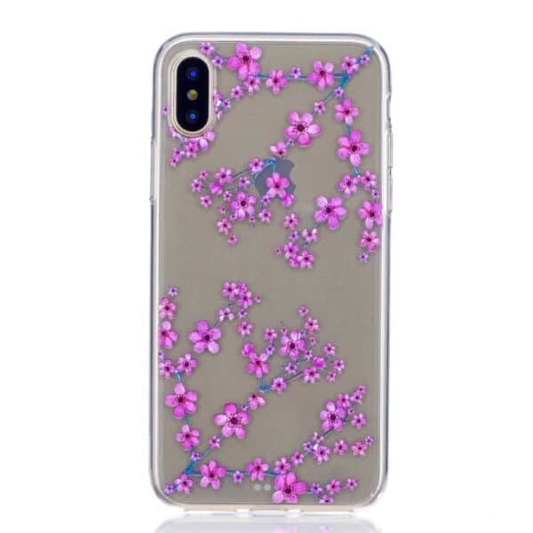 Iphone X - Blødt Gummi Cover Transparent Med Præget Mønster - Drømmeblomst