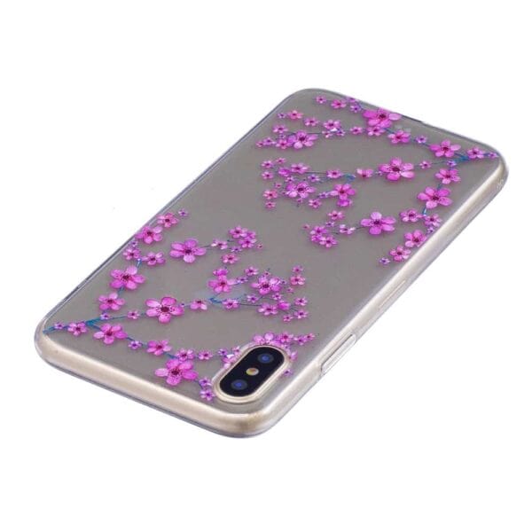 Iphone X - Blødt Gummi Cover Transparent Med Præget Mønster - Drømmeblomst