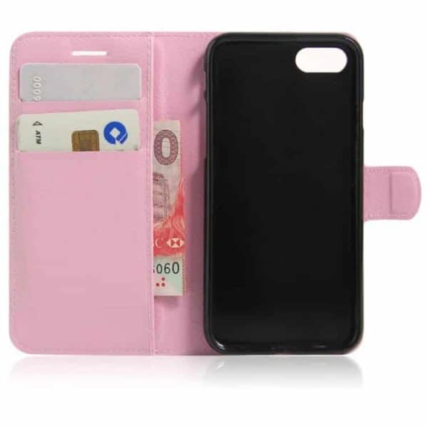 Iphone 7 - Litchi Pu Læder Cover Med Kort Slots - Pink