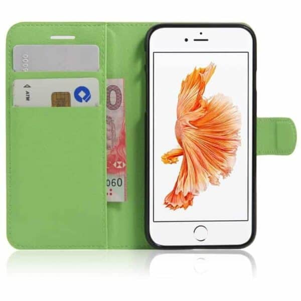 Iphone 7 - Litchi Pu Læder Cover Med Kort Slots - Green