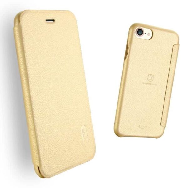 Iphone 7 - Lenuo Ledream Tyndt Pu Læder Flip Cover - Guld