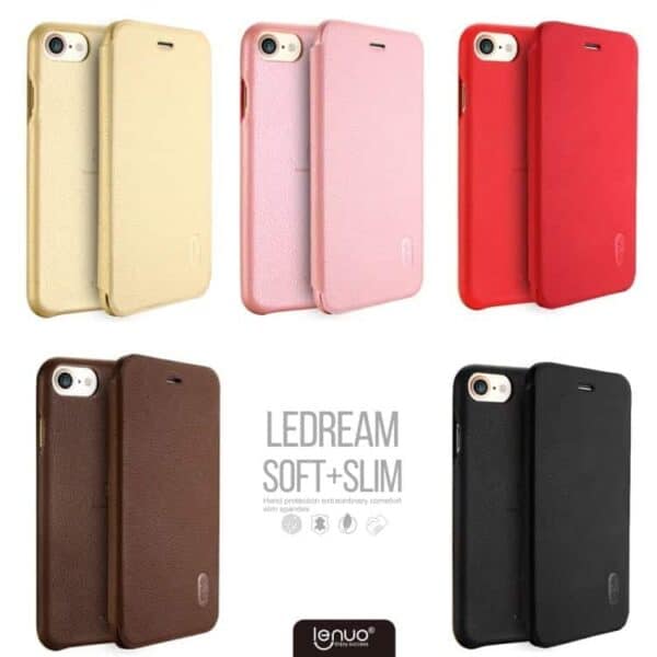 Iphone 7 - Lenuo Ledream Tyndt Pu Læder Flip Cover - Guld