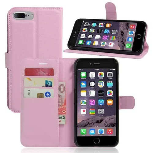 Iphone 7 Plus - Litchi Pu Læder Cover Med Pung - Pink