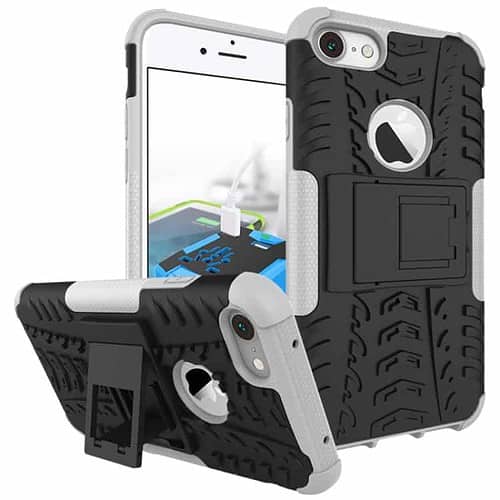 Iphone 7 - Pc + Tpu Hybrid Cover Med Dækaftryk Og Stand - Hvid