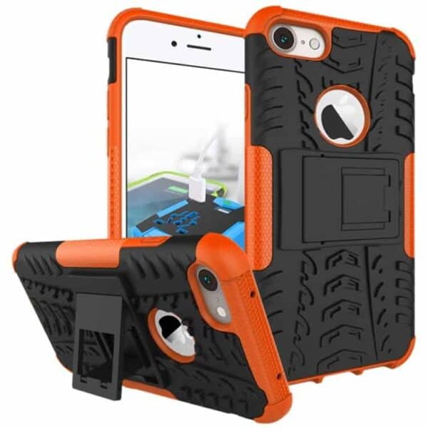 Iphone 7 - Pc + Tpu Hybrid Cover Med Dækaftryk Og Stand - Orange