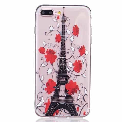 Iphone 7 Plus - Tyndt Tpu Etui - Eiffel Tårn Og Blomster