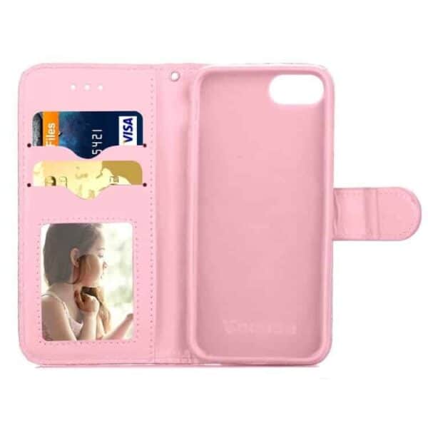 Iphone 7 - Pu Læder Cover Med Kortslots - Pink