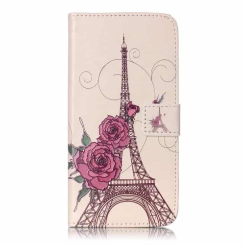 Iphone 7 Plus - Pu Embossed Læder Pung Med Kortslots - Blomster Og Eiffeltårn