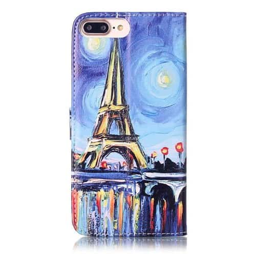 Iphone 7 Plus - Pu Embossed Læder Pung Med Kortslots - Berømte Eiffeltårn