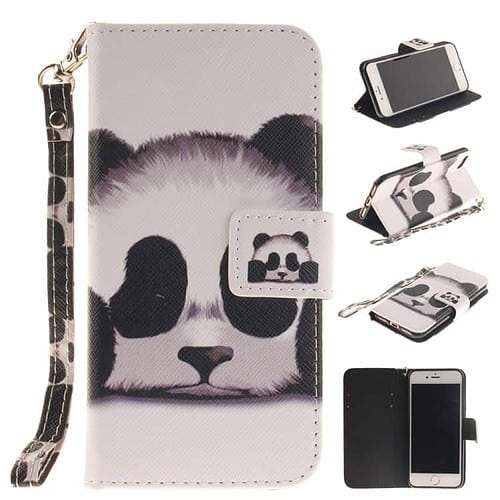 Iphone 7 - Pu Læder Pung Med Håndleds Spænde Med Kortslots - Panda