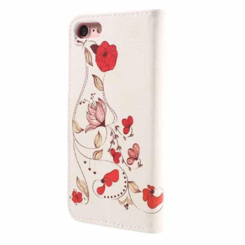 Iphone 7 - Solid Pc Tpu Cover Med Stand Og Kortslots - Røde Blomster
