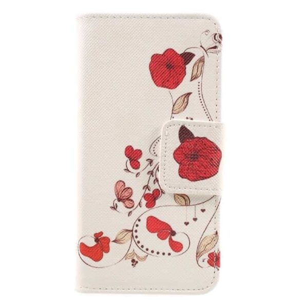 Iphone 7 - Solid Pc Tpu Cover Med Stand Og Kortslots - Røde Blomster