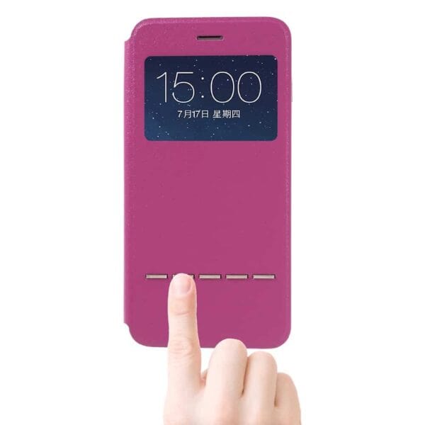 Iphone 8 Plus - Kunstlæder Etui Med Stå-funktion Og Vindue - Rosa