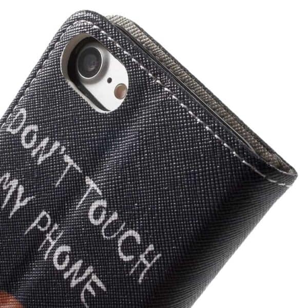 Iphone 7 - Mønstret Printet Pu Læder Pung Etui - Do Not Touch My Phone Og Sej Bjørn