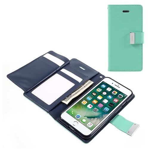 Iphone 8 - Kunstlæder Etui Med Kreditkort Holder Og Flip Design - Cyan