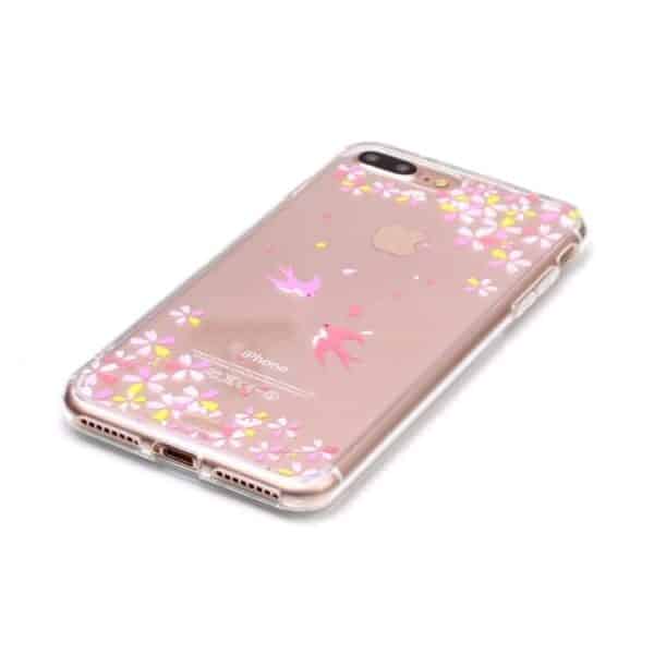 Iphone 7 Plus - Tpu Kanter Og Akryl Back Hybrid Cover - Blomster Og Fugle