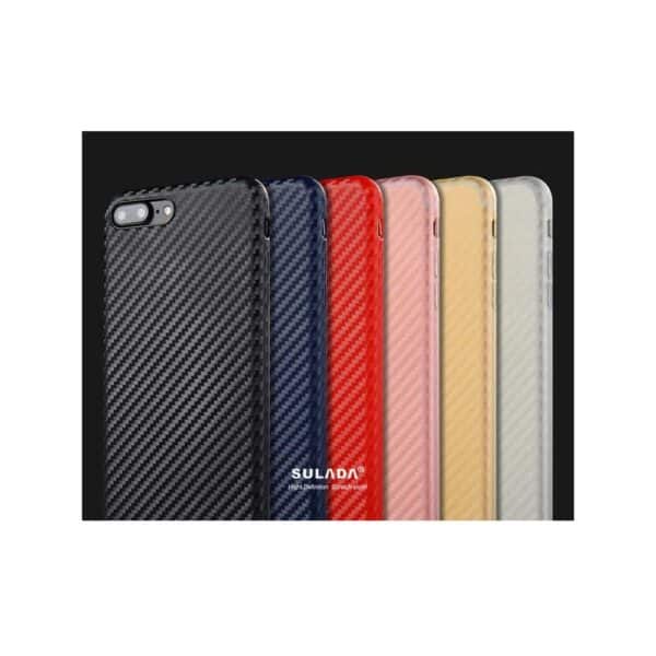 Iphone 8 - Gummi Cover Med Kulfiber Look - Sølv