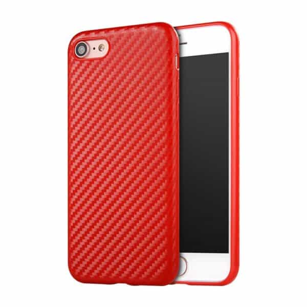 Iphone 8 - Gummi Cover Med Kulfiber Look - Rød
