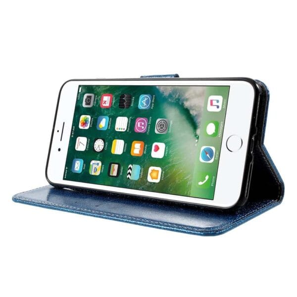 Iphone 8 Plus - Kunstlæder Etui Pung Med Funklende Pulver - Blå