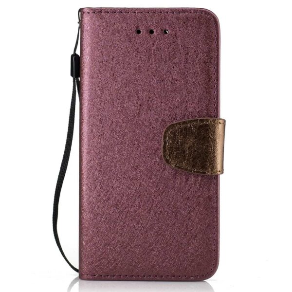 Iphone 8 Plus - Kunstlæder Etui Pung Med To-farvet Silke Textil - Vinrød