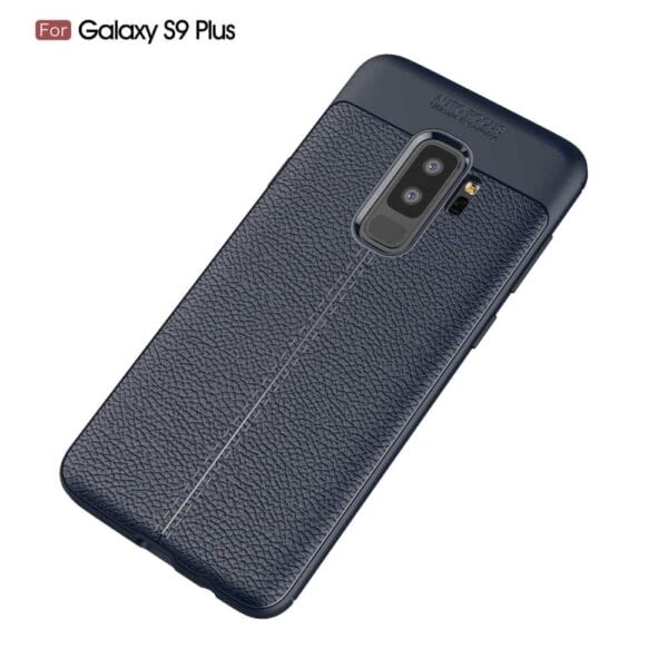 Samsung Galaxy S9 Plus G965 Tpu Etui Med Læder Look - Mørkeblå