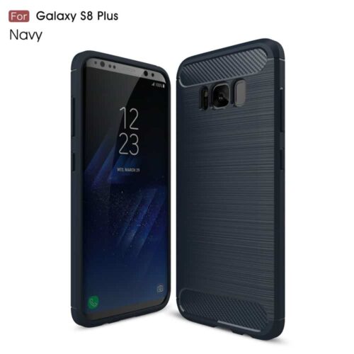 Galaxy S8 Plus - Kulfiber Børstet Tpu Beskyttende Cover - Mørkeblå