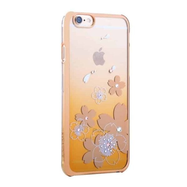 Iphone 6/6s Plus - Kingxbar Swarovski Silketryk Sakura Hard Etui - Guldfarve