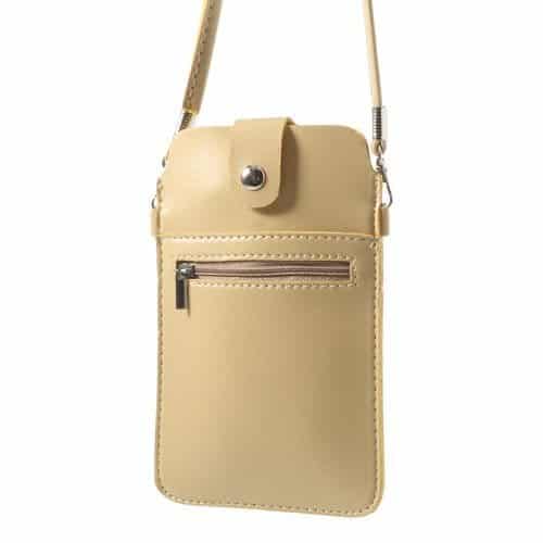 universal pu læder taske etui med skulderrem til samsung sony htc - beige