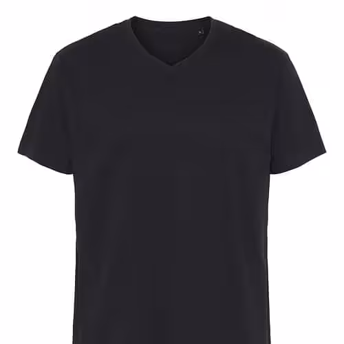 Sort t-shirt med V-udskæring, frontvisning