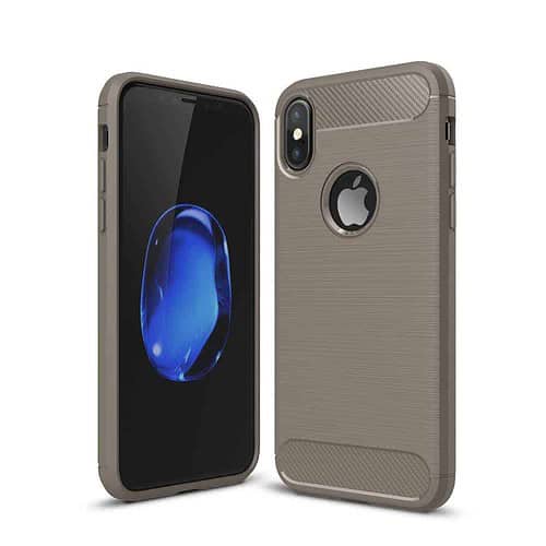 Iphone X - Blødt Gummi Cover Med Børstet Kulfiber Textil Look - Grå