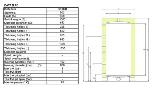 Buffertank 500L tegning